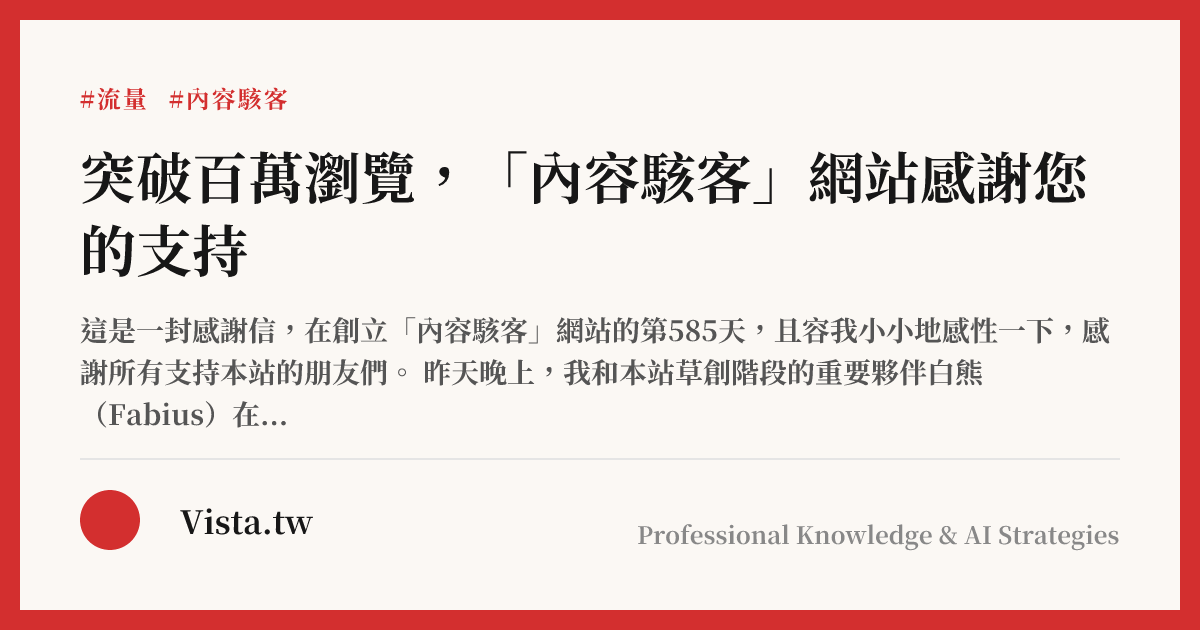 突破百萬瀏覽，「內容駭客」網站感謝您的支持