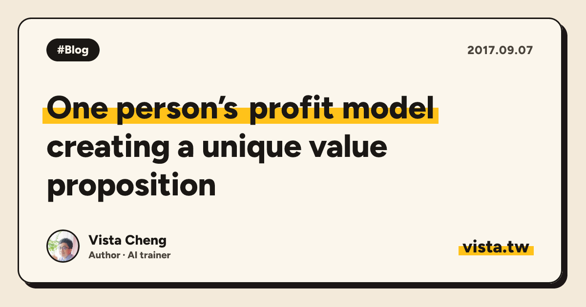 One person’s profit model: creating a unique value proposition
