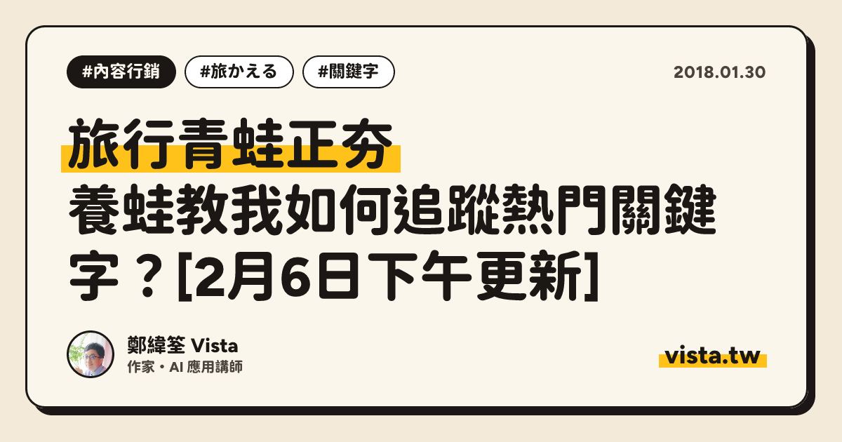 旅行青蛙正夯：養蛙教我如何追蹤熱門關鍵字？[2月6日下午更新]